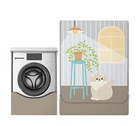 Odot Funda Lavadora Exterior Impermeable, Universal Cubierta para Lavadora y Secadora Carga Frontal, Funda de Protección Solar Antipolvo con Cremallera (L-Capacidad 10,5~12 kg,casa de Gato)