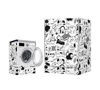 Odot Funda Lavadora Exterior Impermeable, Universal Cubierta para Lavadora y Secadora Carga Frontal, Funda de Protección Solar Antipolvo con Cremallera (M-Capacidad 8~10 kg,Gato Rayado)