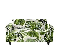 Odot Funda Sofa, Funda Sofa 4/3/2/1 Plazas Lavables,Estampado de Hoja Verde Fundas Sofas Ajustables, Universal para Familias Cubre Sofa, Fundas Sofa Elasticas, Protector Sofa (Hoja Verde,3 Plazas)