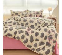 Odot Impresión Amor Corazon Juego Ropa de Cama 4 Piezas,Microfibra Suave Juegos de Funda para Edredón con Funda de Nórdico, Sabanas Encimeras y Funda de Almohada (180x220cm,Estampado Leopardo)