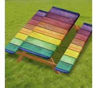 Odot Juego de 3 Piezas para Mesa de Picnic y Bancos, Antimanchas Mantel de Ajustado y Fundas de Asiento con Forro de Bordes Elásticos para Parque Picnic Patio (Arcoíris 4,4FT-76x122cm (90 gsm))