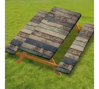 Odot Juego de 3 Piezas para Mesa de Picnic y Bancos, Antimanchas Mantel de Ajustado y Fundas de Asiento con Forro de Bordes Elásticos para Parque Picnic Patio (Jaspeado,8FT-76x244cm (90gsm))