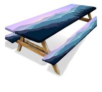 Odot Juego de 3 Piezas para Mesa de Picnic y Bancos, Antimanchas Mantel de Ajustado y Fundas de Asiento con Forro de Bordes Elásticos para Parque Picnic Patio (Escenario 2,6FT-76x183cm (90gsm))