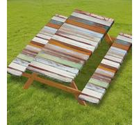Odot Juego de 3 Piezas para Mesa de Picnic y Bancos, Antimanchas Mantel de Ajustado y Fundas de Asiento con Forro de Bordes Elásticos para Parque Picnic Patio (Arcoíris 3,4FT-76x122cm (90 gsm))