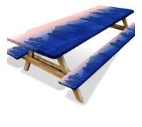 Odot Juego de 3 Piezas para Mesa de Picnic y Bancos, Antimanchas Mantel de Ajustado y Fundas de Asiento con Forro de Bordes Elásticos para Parque Picnic Patio (Escenario 6,4FT-76x122cm (160gsm))