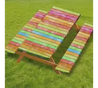 Odot Juego de 3 Piezas para Mesa de Picnic y Bancos, Antimanchas Mantel de Ajustado y Fundas de Asiento con Forro de Bordes Elásticos para Parque Picnic Patio (Arcoíris 1,6FT-76x183cm (160 gsm))