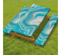 Odot Juego de 3 Piezas para Mesa de Picnic y Bancos, Antimanchas Mantel de Ajustado y Fundas de Asiento con Forro de Bordes Elásticos para Parque Picnic Patio (Mármol A-4,8FT-76x244cm (160 gsm))