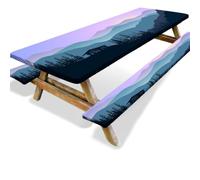 Odot Juego de 3 Piezas para Mesa de Picnic y Bancos, Antimanchas Mantel de Ajustado y Fundas de Asiento con Forro de Bordes Elásticos para Parque Picnic Patio (Escenario 3,4FT-76x122cm (160gsm))