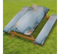 Odot Juego de 3 Piezas para Mesa de Picnic y Bancos, Antimanchas Mantel de Ajustado y Fundas de Asiento con Forro de Bordes Elásticos para Parque Picnic Patio (Mármol A-2,8FT-76x244cm (90 gsm))