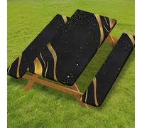 Odot Juego de 3 Piezas para Mesa de Picnic y Bancos, Antimanchas Mantel de Ajustado y Fundas de Asiento con Forro de Bordes Elásticos para Parque Picnic Patio (Mármol B-6,4FT-76x122cm (160 gsm))
