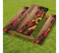 Odot Juego de 3 Piezas para Mesa de Picnic y Bancos, Antimanchas Mantel de Ajustado y Fundas de Asiento con Forro de Bordes Elásticos para Parque Picnic Patio (De Madera,6FT-76x183cm (160 gsm))