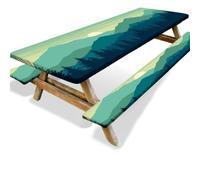 Odot Juego de 3 Piezas para Mesa de Picnic y Bancos, Antimanchas Mantel de Ajustado y Fundas de Asiento con Forro de Bordes Elásticos para Parque Picnic Patio (colinas 6,6FT-76x183cm (160gsm))