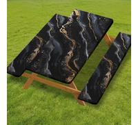 Odot Juego de 3 Piezas para Mesa de Picnic y Bancos, Antimanchas Mantel de Ajustado y Fundas de Asiento con Forro de Bordes Elásticos para Parque Picnic Patio (Mármol B-1,8FT-76x244cm (160 gsm))