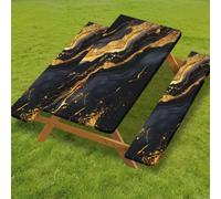 Odot Juego de 3 Piezas para Mesa de Picnic y Bancos, Antimanchas Mantel de Ajustado y Fundas de Asiento con Forro de Bordes Elásticos para Parque Picnic Patio (Mármol B-7,8FT-76x244cm (160 gsm))