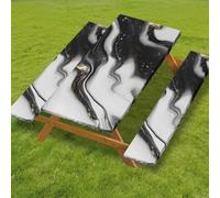 Odot Juego de 3 Piezas para Mesa de Picnic y Bancos, Antimanchas Mantel de Ajustado y Fundas de Asiento con Forro de Bordes Elásticos para Parque Camping Patio (Mármol C-7,4FT-76x122cm (160 gsm))
