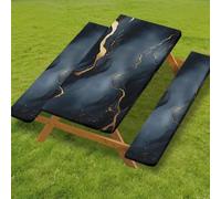 Odot Juego de 3 Piezas para Mesa de Picnic y Bancos, Antimanchas Mantel de Ajustado y Fundas de Asiento con Forro de Bordes Elásticos para Parque Picnic Patio (Mármol A-7,6FT-76x183cm (90 gsm))