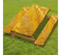 Odot Juego de 3 Piezas para Mesa de Picnic y Bancos, Antimanchas Mantel de Ajustado y Fundas de Asiento con Forro de Bordes Elásticos para Parque Camping Patio (Mármol C-2,6FT-76x183cm (160 gsm))