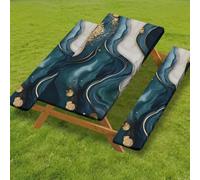 Odot Juego de 3 Piezas para Mesa de Picnic y Bancos, Antimanchas Mantel de Ajustado y Fundas de Asiento con Forro de Bordes Elásticos para Parque Camping Patio (Mármol C-3,8FT-76x244cm (160 gsm))