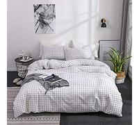 Odot Juego De Ropa De Cama con Funda De Edredón, Anti-Ácaro Microfibra Cremallera Funda Nórdica Funda De Almohada, Rayas Geométricas De Celosía (Cuadros Blancos,Cama 135/140cm 180x210cm)