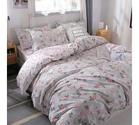 Odot Juego de Ropa de Cama de 4 Piezas, Nórdico Estampado Funda de Edredón, Funda Almohada y Sábana Microfibra Poliéster Tela Suave Respirable Hipoalergénico (180×220cm,Pétalos Grises)