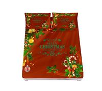 Odot Juegos de Sábanas, 3D Navidad Estilo Microfibra Sábana Bajera Ajustable Bolsillo Profundo 30cm con 2 Fundas de Almohada para Cama Individual o Matrimonial (150x200x30cm,Decoración roja)