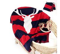 Odot Manta de Punto para Bebé Recién Nacido Alce, Algodón Suave y Cálida Punto de Crochet Cobija Toalla de Cama Niños Swaddle para Bebé Cuna, Cochecito y Silla de Paseo, Navidad (100*80cm,Azul oscuro)