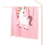 Odot Manta de Punto para Bebé Recién Nacido Unicornio, Algodón Suave y Cálida Punto de Crochet Cobija Toalla de Cama Niños Swaddle para Bebé Cuna, Cochecito y Silla de Paseo (100 * 80cm,Rosa)
