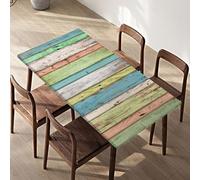 Odot Mantel de Mesa con Bordes Elásticos, Rectangular Antimanchas Mantel, Veteado de Madera 3D Funda Protectora Decorativa para Exterior Fiesta Picnic Patio Cocina (Azul Verde Gris,77x183cm)