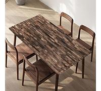 Odot Mantel de Mesa con Bordes Elásticos, Rectangular Antimanchas Mantel, Veteado de Madera 3D Funda Protectora Decorativa para Exterior Fiesta Picnic Patio Cocina (Café Negro,77x183cm)