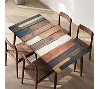 Odot Mantel de Mesa con Bordes Elásticos, Rectangular Antimanchas Mantel, Veteado de Madera 3D Funda Protectora Decorativa para Exterior Fiesta Picnic Patio Cocina (Café 6,77x183cm)