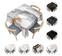 Odot Mantel Mesa Cuadrada Impermeable, Mantel Rectangular de Mármol Blanco y Negro 3D, Cubierta de Mesa Cuadrado Lavable, Tela de Tabla para Mesa de Centro/Cocina (Dorado,60x60cm)