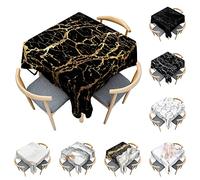 Odot Mantel Mesa Cuadrada Impermeable, Mantel Rectangular de Mármol Blanco y Negro 3D, Cubierta de Mesa Cuadrado Lavable, Tela de Tabla para Mesa de Centro/Cocina (Oro Negro,120x120cm)