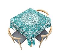 Odot Mantel Mesa Cuadrada Impermeable, Mantel Rectangular Estampado Mandalas 3D, Cubierta de Mesa Cuadrado Lavable, Tela de Tabla para Jardín, Mesa de Cocina (Blanco Azulado,90x90cm)