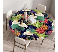 Odot Mantel Redondo Antimanchas Ajustable Flor Impresión Mantel Mesa Redonda Manteles de Mesa con Bordes Elástica Mantel Antimanchas Redondo para Cocina Picnic Comedor (60cm,Lirio Cala)
