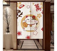 Odot Noren - Cortina de Puerta de Estilo Japonés con Estampado Tradicion, Japonesa Tapiz Cortina de Partición Dormitorio Cocina Tienda Restaurante Separador de Puerta (85x150cm,Gato suertudo)