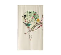 Odot Noren - Cortina de Puerta de Estilo Japonés con Estilo Antiguo, Japonesa Tapiz Cortina de Partición Dormitorio Cocina Tienda Restaurante Separador de Puerta (90x120cm,Flores y pájaros)