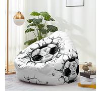 Odot Puff Salon Sin Rellenos, Impresión de Fútbol XL Puff Gamer, Puff Pera para Decoracion Habitacion Juvenil o Adulto, para Exteriores y Interiores Bean Bag (80x90cm,Blanco)