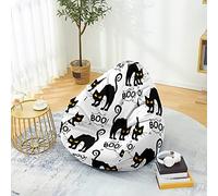 Odot Puff Salon Sin Rellenos, Impresión de Gato 3D XL Puff Gamer, Puff Pera para Decoracion Habitacion Juvenil o Adulto, para Exteriores y Interiores Bean Bag (Gato Negro,80x90cm)