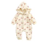 Odot Ropa Bebé Recién Nacido De Algodón Invierno, Niños Niñas Cálido Monos de Manga Larga Caliente Felpa Mameluco con Capucha de Botón Grueso Pijamas 0-36 Meses (12-18m,Beige)
