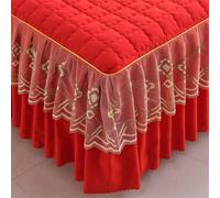 Odot Sabana Bajera Acolchada con Volantes, Color Sólido Sabana Bajera con Faldon Diseño Borde de Encaje Falda de Cama con Volante Microfibra Faldas de Cama Suave Cómoda (Rojo,153x203cm)