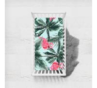 Odot Sábana Bajera Bebé Cuna y Minicuna Sábana Bajera Ajustable de Microfibra con Hojas de Palma Tropicales, Bebé Ropa de Cama para Cama Ovalada y Colchón Rectangula (Flamingo,65x95cm)