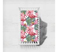 Odot Sábana Bajera Bebé Cuna y Minicuna Sábana Bajera Ajustable de Microfibra Estampado Floral Planta Tropical, Bebé Ropa de Cama para Cama Ovalada y Colchón Rectangula (100x135cm,Flamingo)