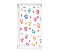 Odot Sábana Bajera Cuna Bebe, Patrón Impresión Pata de Perro Sabanas Carrito Bebe Sábana Bajera Capazo Sabanas Minicuna Bebe Suave Transpirable para Niña Niño (Amor corazon,95x65x10cm)