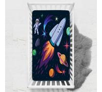 Odot Sábana Bajera Minicuna, Impresión de Cielo estrellado Sabanas Carrito Bebe Sabanas Capazo Transpirable Funda Capazo Universal, para Ovalada y Rectangula Colchón de bebé (65x95 cm,Planeta)