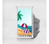 Odot Sábana Bajera Minicuna Impresión de Playa Sabanas Carrito Bebe Sabanas Capazo Transpirable Funda Capazo Universal, para Ovalada y Rectangula Colchón de bebé (verano,65x95 cm)