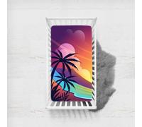 Odot Sábana Bajera Minicuna Impresión de Playa Sabanas Carrito Bebe Sabanas Capazo Transpirable Funda Capazo Universal, para Ovalada y Rectangula Colchón de bebé (Palmera de cocos,65x95 cm)