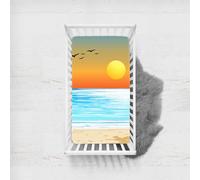 Odot Sábana Bajera Minicuna Impresión de Playa Sabanas Carrito Bebe Sabanas Capazo Transpirable Funda Capazo Universal, para Ovalada y Rectangula Colchón de bebé (atardecer,70x140 cm)
