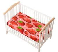 Odot Sábana Bajera Minicuna Sabanas Carrito Fresa Imprime Bebe Sabanas Capazo Transpirable Funda Capazo Universal, para Ovalada y Rectangula Colchón de bebé (55x90 cm,rojo)
