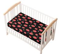 Odot Sábana Bajera Minicuna Sabanas Carrito Fresa Imprime Bebe Sabanas Capazo Transpirable Funda Capazo Universal, para Ovalada y Rectangula Colchón de bebé (51x85 cm,negro)