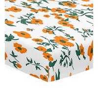 Odot Sábana Bajera para Carro de Bebe, Estampado Floral Sábana Bajera para Colchón de Capazo Sabanas Carrito Bebe Sábana Bajera Cuna Microfibra Suave Sabanas Minicuna (flores naranjas,60x120cm)